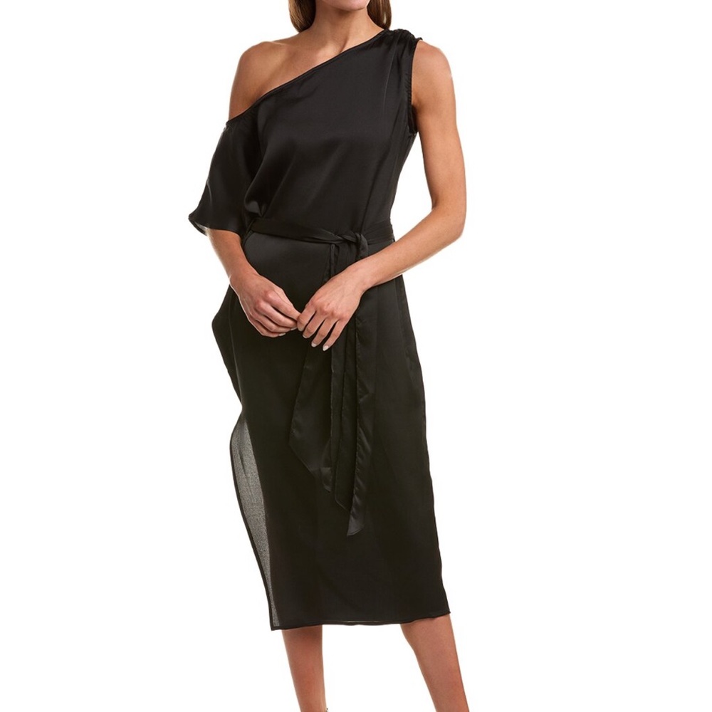 Luxe Black Asymmetrical Midi Dress